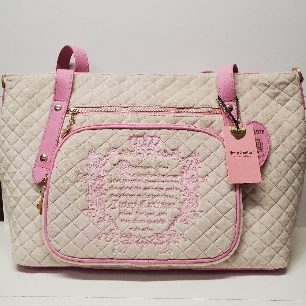 Juicy Couture Sandstone Quilted Tale Weekender/travel / Baby Bag Pink and Cream
